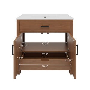 Bathroom Vanity With Ceramic Sink, Modern Free Standing Cabinet With Soft Close Drawers