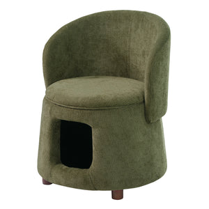 Green Pet Friendly Chair with Hidden Pet Nook and Convertible Stool