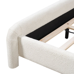 Upholstered Platform Bed Frame With Curved Headboard, Wood Slats Support