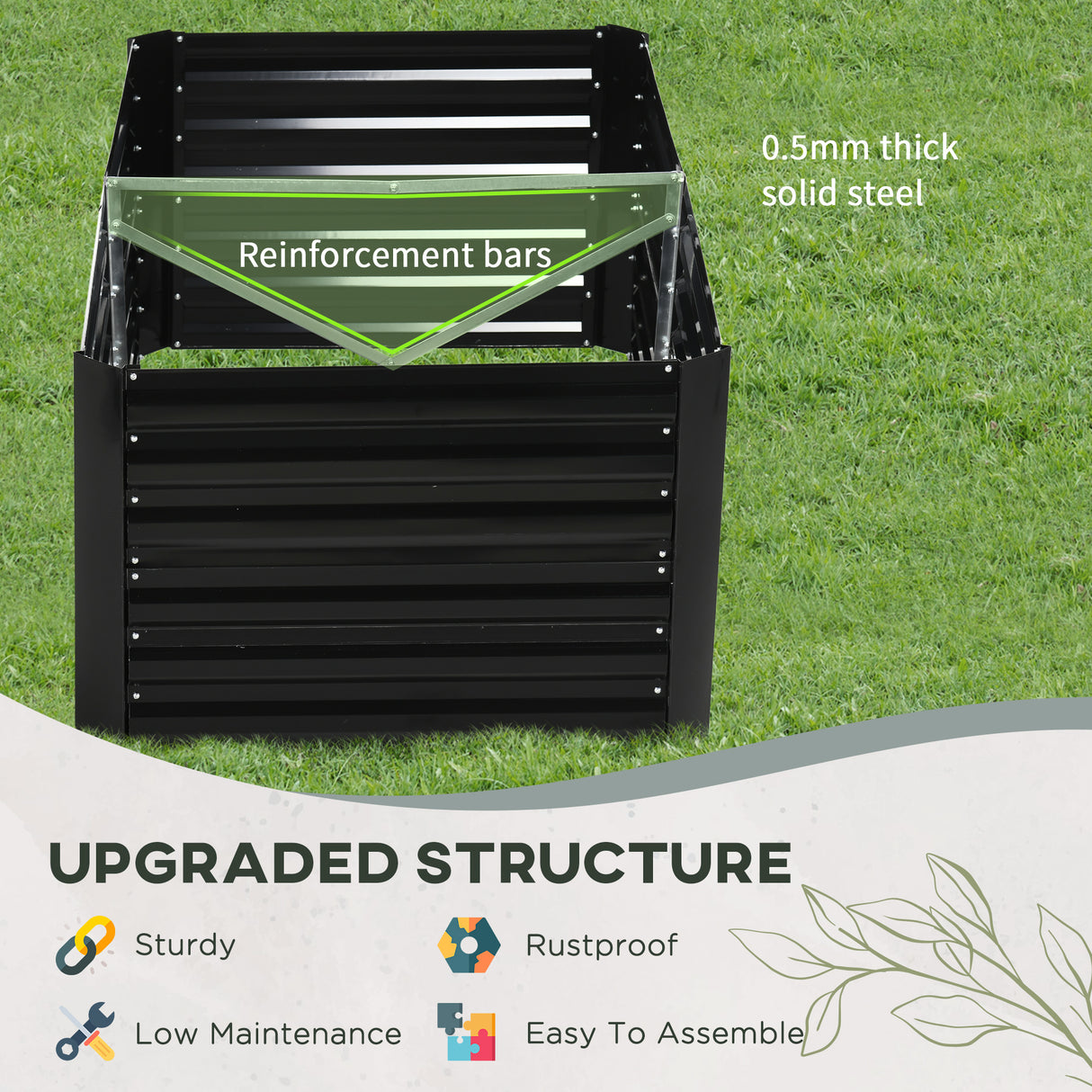 Outsunny Galvanized Raised Garden Bed Kit with Reinforcing Bars