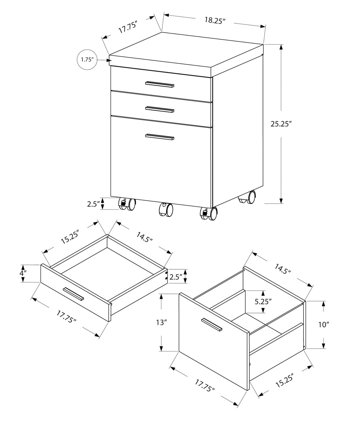 File Cabinet Rolling Mobile Storage Drawers Printer Stand For Office - Best Buy Furniture