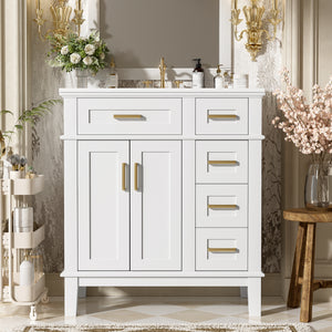 30" Bathroom Vanity with Ceramic Sink and Modern Storage Cabinet