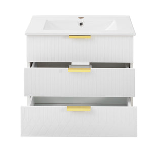 Wall Mounted Floating Cabinet With Side Cabinet Combo, Rectangular Ceramic Sink Vanity