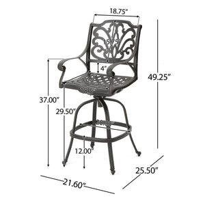 Outdoor Cast Aluminum Swivel Bar Stool With Scrolled Arms - Bronze - Best Buy Furniture