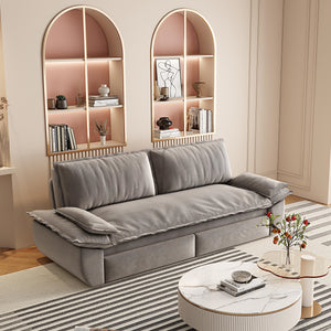 Grey Velvet Queen Pull Out Sofa Bed with 3-in-1 Convertible Design