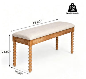 Farmhouse Wooden Storage Bench with Soft Cushion – Turned Spindle Legs