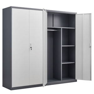 Wardrobe With Hanging Rod And Compartments, Lockable Closet With Locks & Keys For Bedroom - Gray