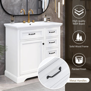 36" Bathroom Vanity With Sink, 2 Tip-Out Drawers, Soft Close Hinges