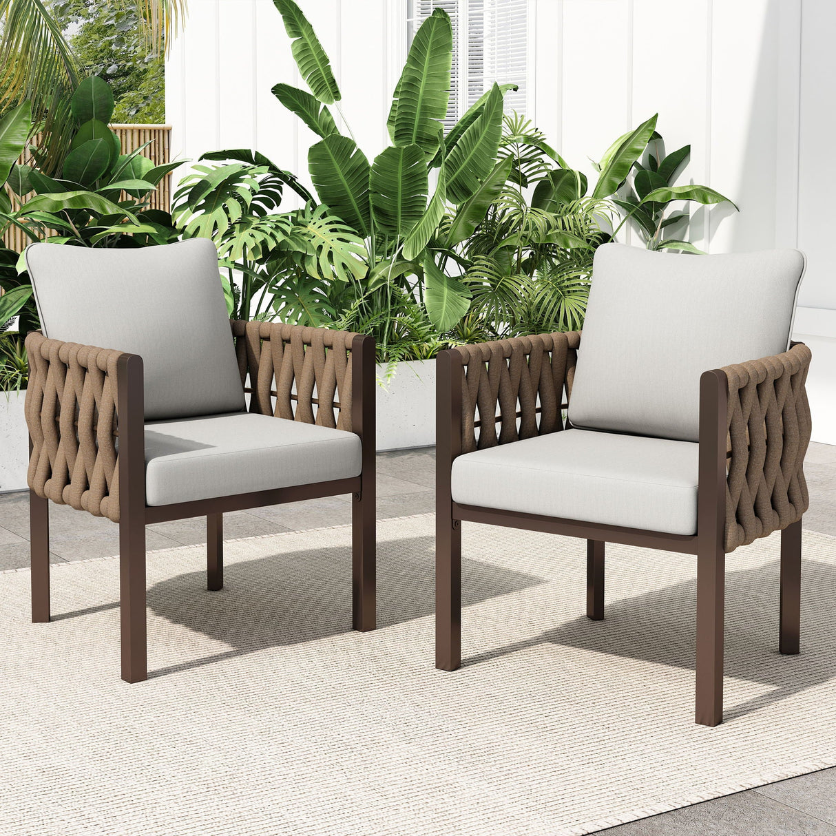 2 Pieces Outdoor Metal Patio Club Chair, Patio Furniture Arm Chair With Cushion, Modern Outdoor Furniture Deep Seating For Porch, Garden, Backyard, Balcony - Brown / Light Gray - Best Buy Furniture