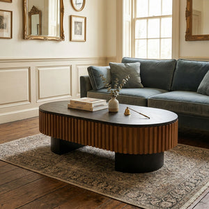 Elliptical Living Room Coffee Table With Hidden Storage And Removable Tabletop