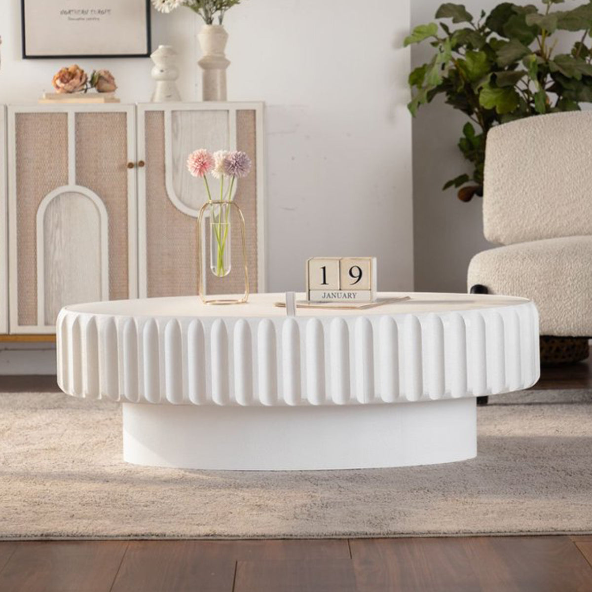 Fluted Storage Table with Lift-Off Lid
