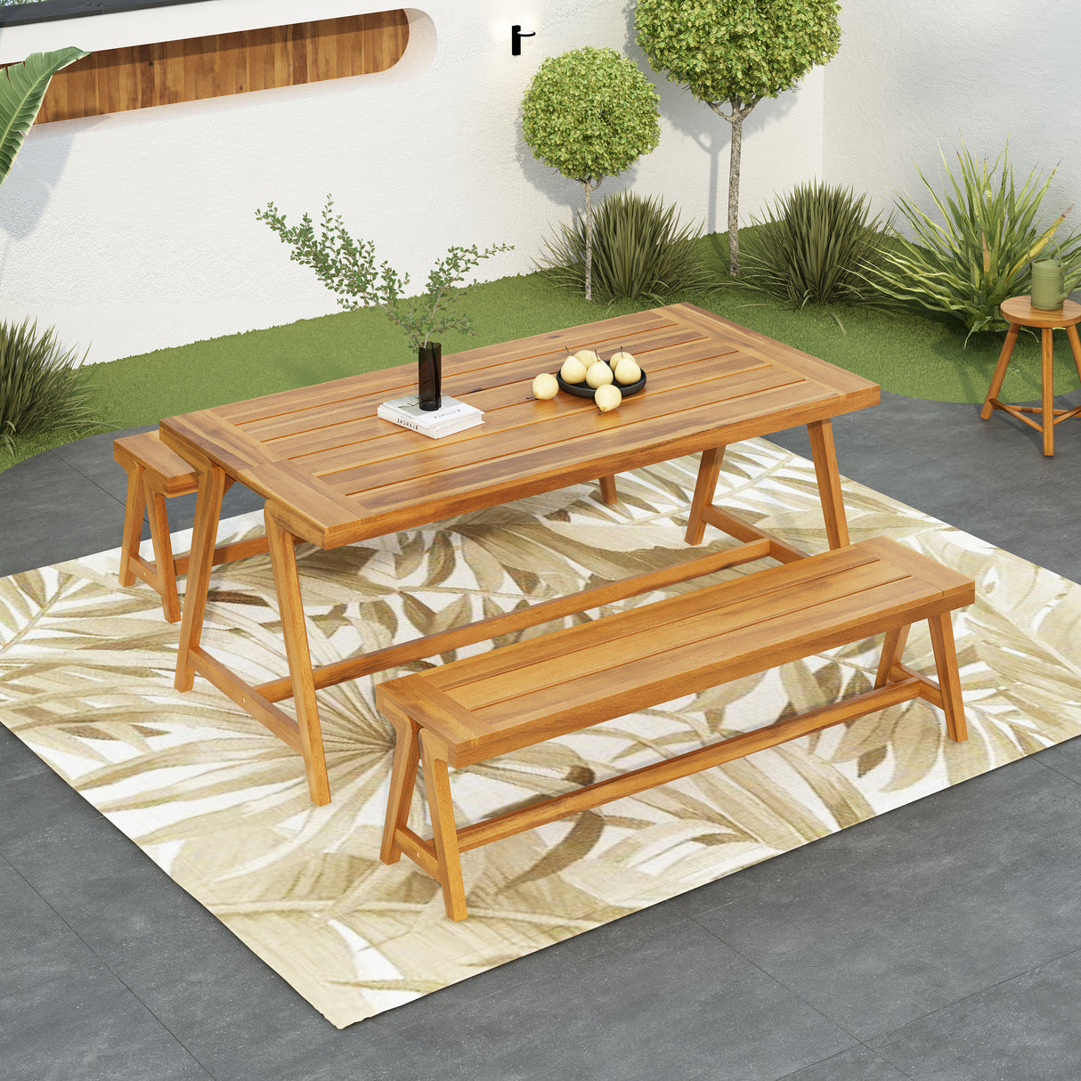 Outdoor 3-Piece Picnic Table Set in Acacia Wood