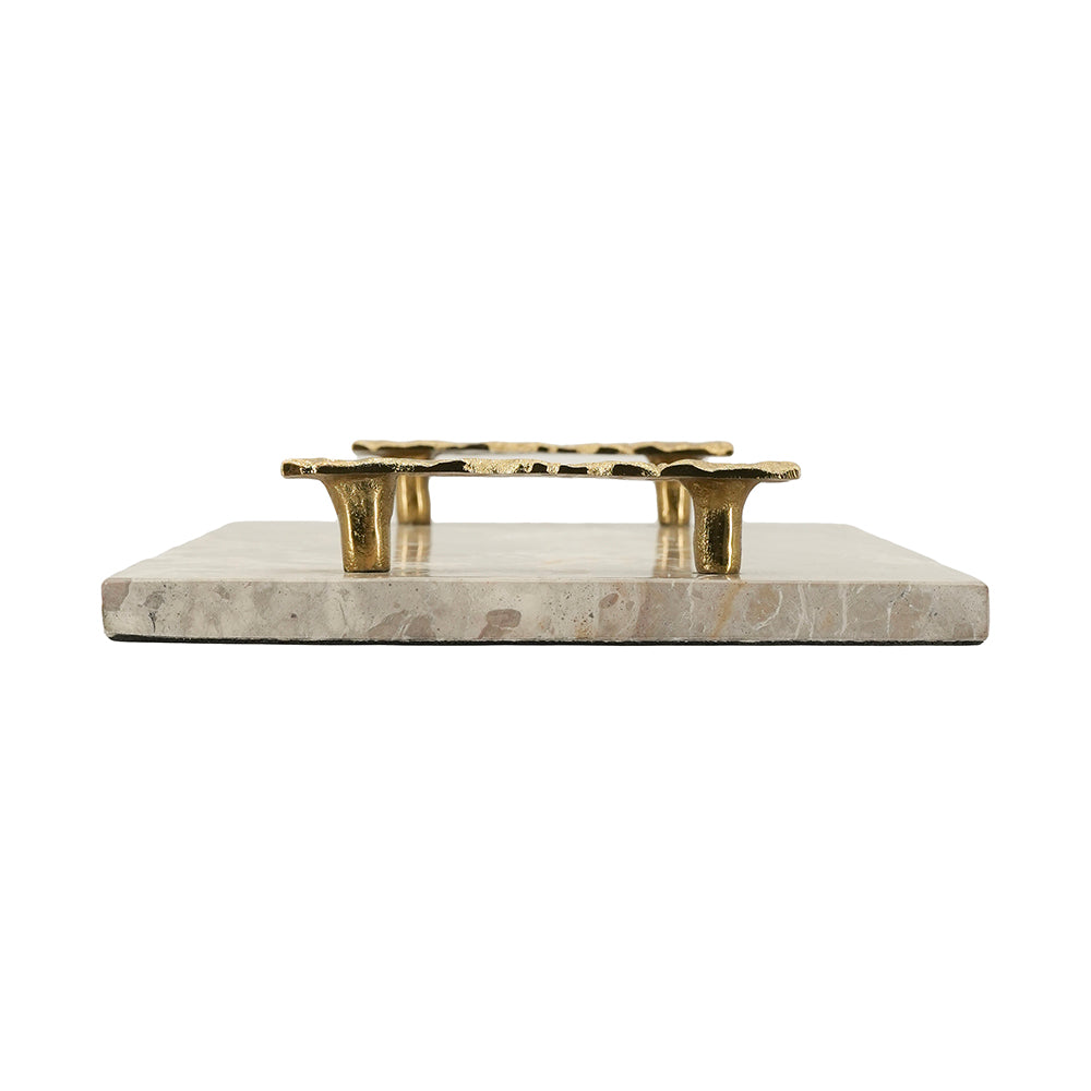 17.7x9.7x2" Marble Tray with Gold Handles