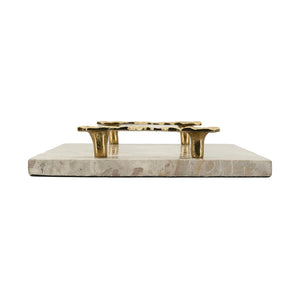 17.7x9.7x2" Marble Tray with Gold Handles