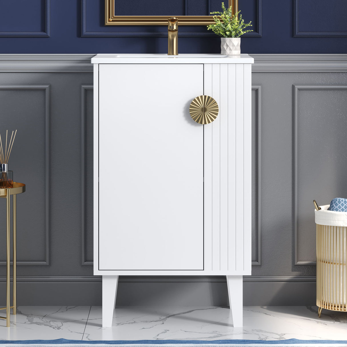 Bathroom Vanity With Sink, Soft-Close Door, Half-Moon Pulls