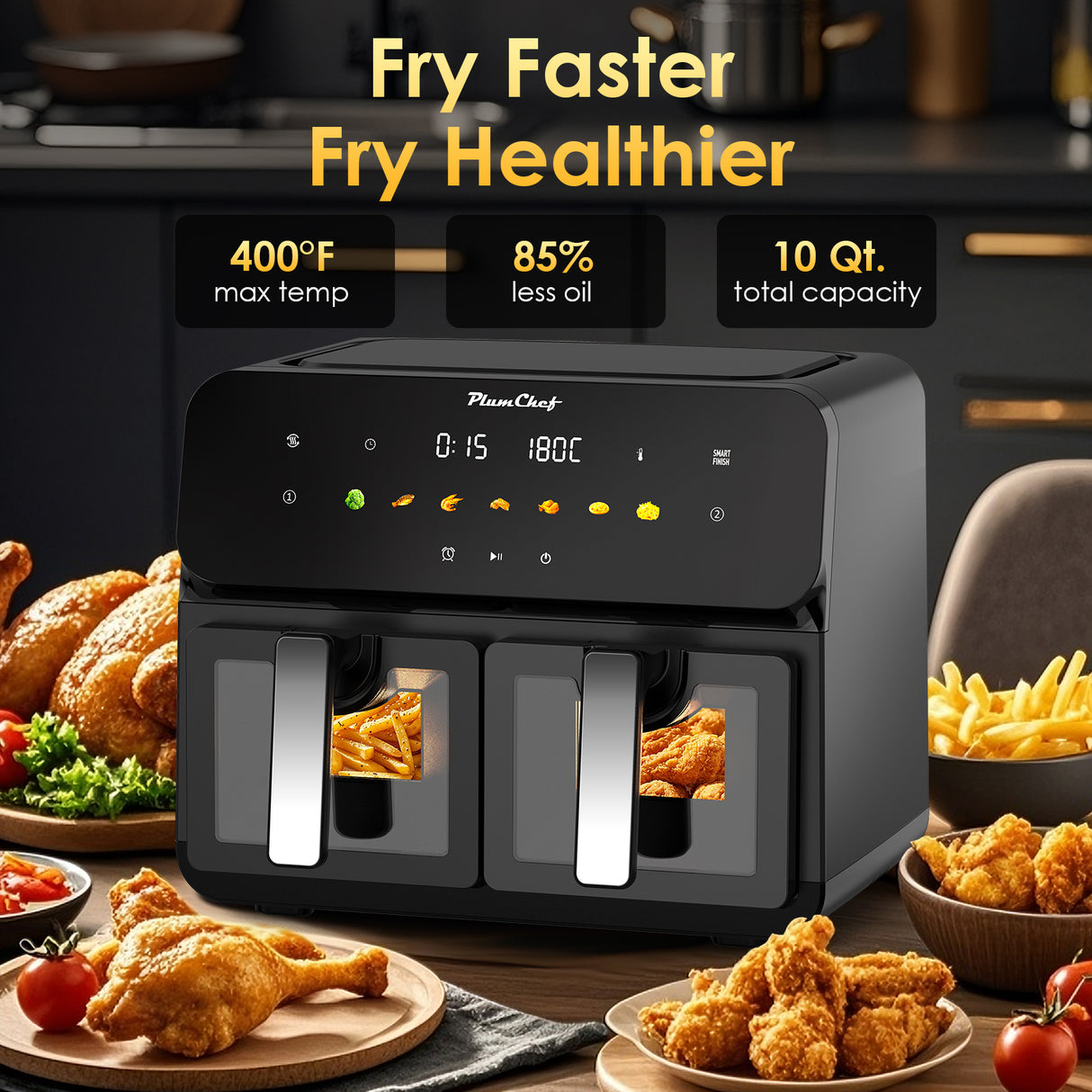 10QT Dual Air Fryer with Double Basket and Digital Touchscreen Control