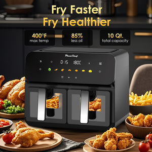 10QT Dual Air Fryer with Double Basket and Digital Touchscreen Control