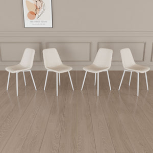 Modern Kitchen Dining Chairs (Set of 4) With Linen Padding And Sturdy Metal Legs - Beige