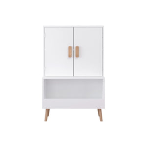 Toy Storage Cabinet With Doors And Open Shelf, Toddler Bookshelf For Playroom - White