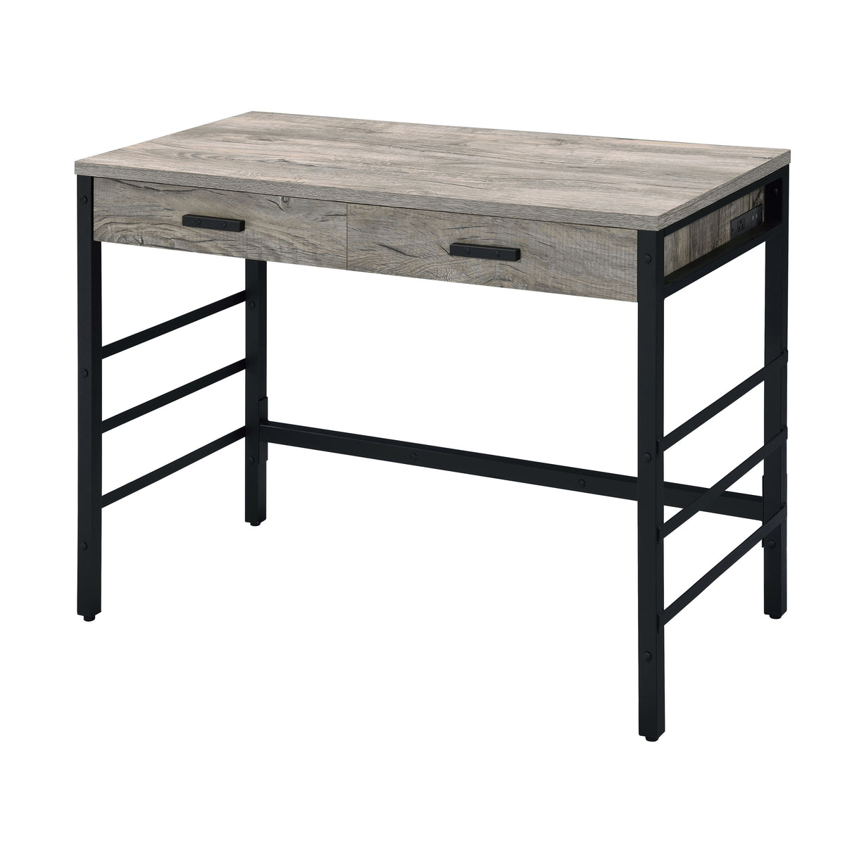 Light Weathered Writing Desk with Storage Drawers and USB Ports - Light Weathered Oak