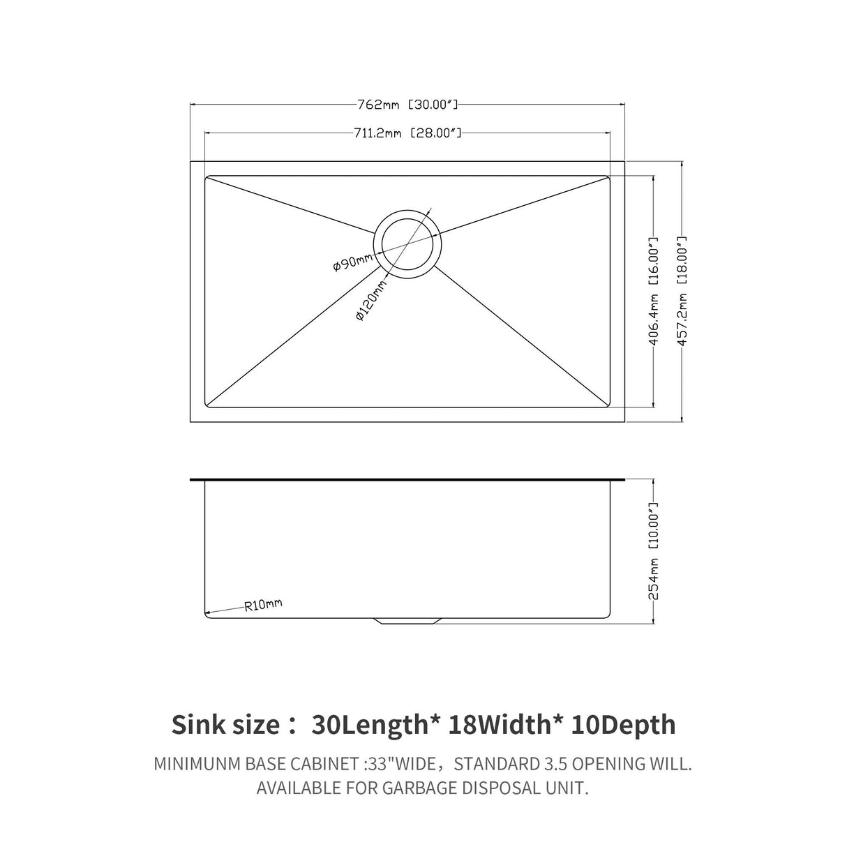 Undermount Kitchen Sink 16 Gauge Single Bowl Stainless Steel