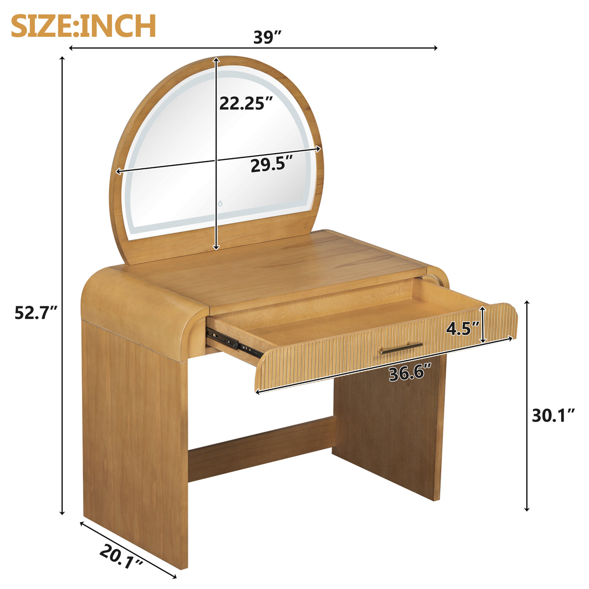 39" Makeup Vanity Table with Mirror Touch Screen Lighted Mirror