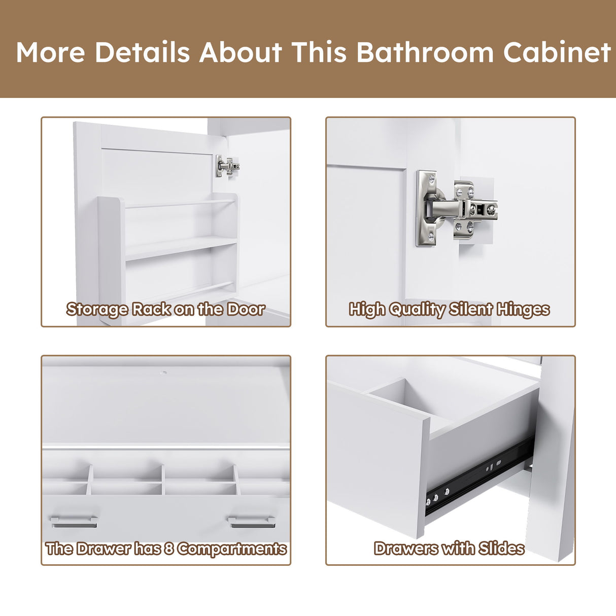 42" Bathroom Vanity Base With Doors And Drawer - White