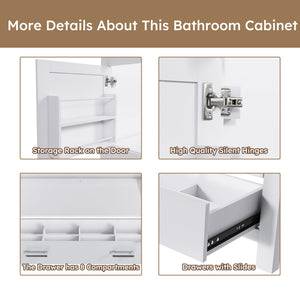 42" Bathroom Vanity Base With Doors And Drawer - White