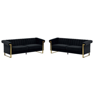 Black Velvet 2 Piece Sofa Set
