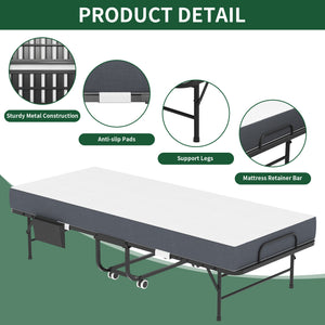 75 Inch Folding Bed with 5" Memory Foam Mattress