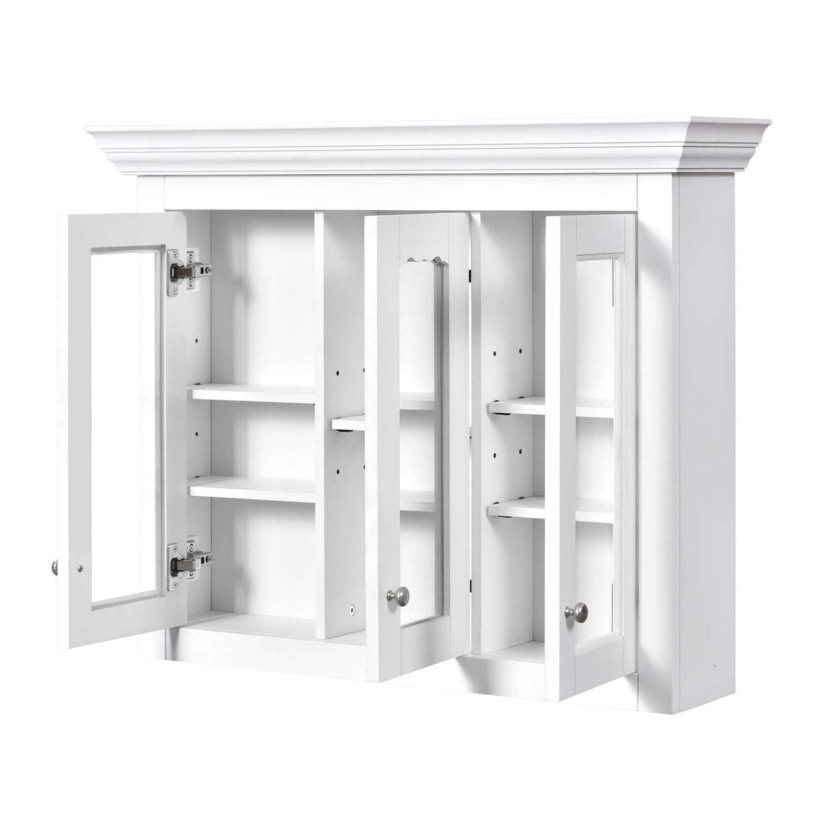 Bathroom Medicine Cabinet With Mirror, 5 Adjustable Closed Shelves, Wall-Mounted - White