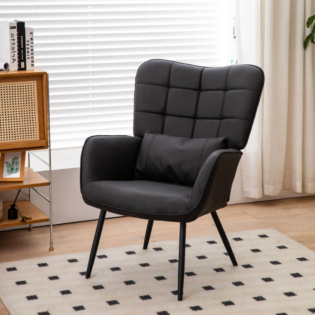Modern Accent Arm Chair High Back With Metal Legs And Soft Padded