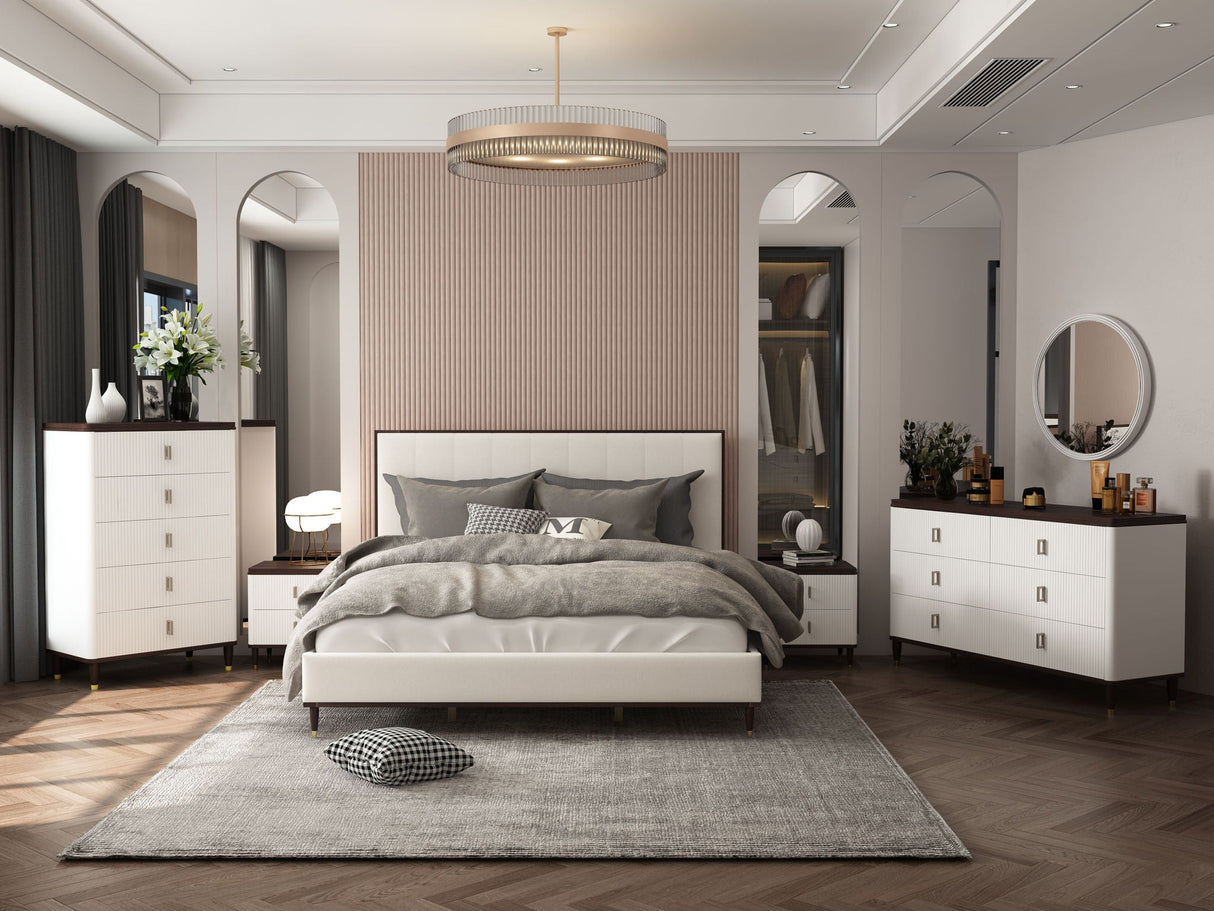 Carena - 5 Piece Bedroom Set (Eastern King Dresser Chest Mirror Nightstand) - Brown / Light Gray / White - Best Buy Furniture