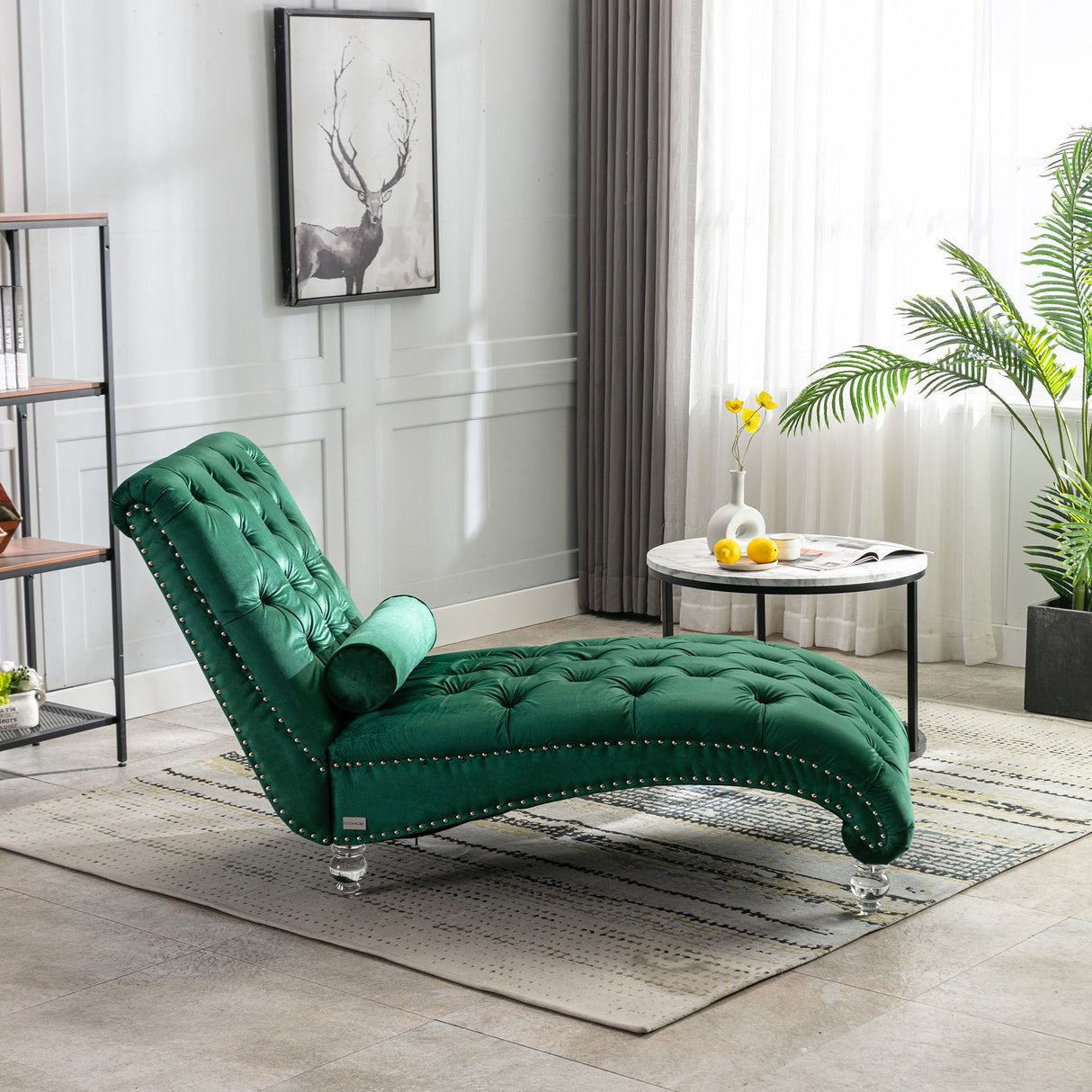 Chaise Lounge Indoor, Button Tufted Upholstered Chaise Lounge Chair With Pillow