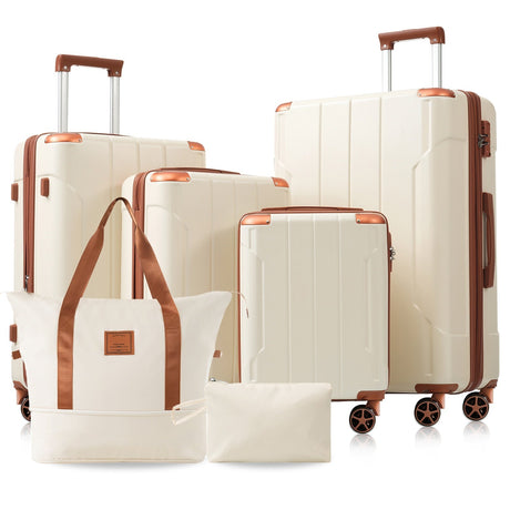 Brown-&-White-6-Piece-Expandable-Hardshell-Luggage-Set-–-16”,-20”,-24”,-28”-Luggage