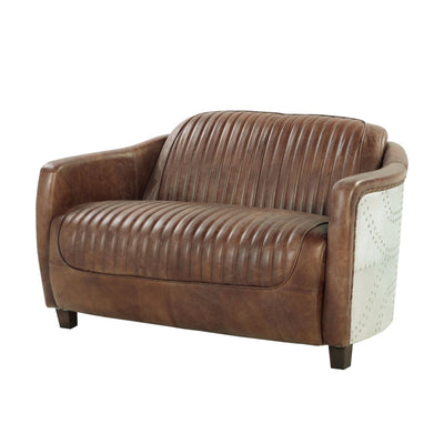 Brancaster - Grain Leather Loveseat - Brown - Best Buy Furniture