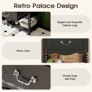 Wave Design Bathroom Vanity With Sink, 2 Drawers And Open Shelf