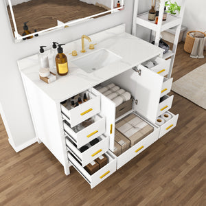 48" Modern Solid Wood Bathroom Vanity with Sink, 49" Carrara