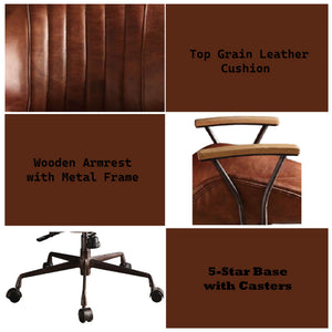 Brancaster - Aluminum Top Grain Leather Office Chair - Coffee - Best Buy Furniture