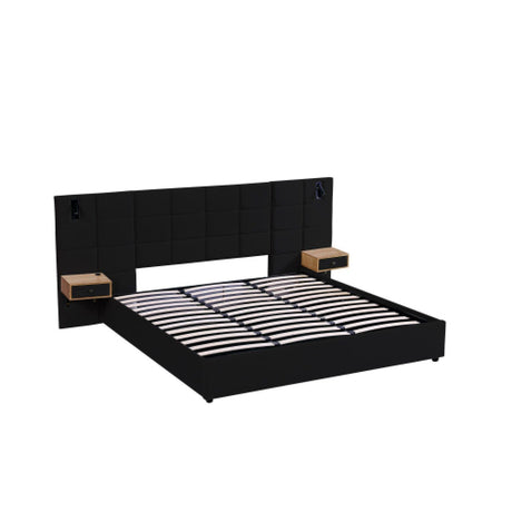 Upholstered Hydraulic Platform Bed With Storage Shelves, Reading Lamps, USB Port