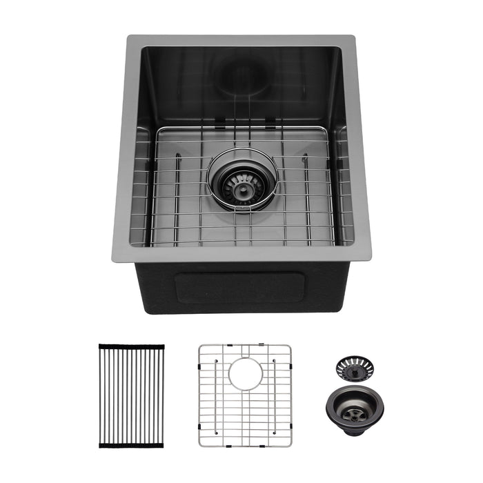 Black Undermount Kitchen Sink with Deep Single Bowl - Stainless Steel