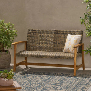 Outdoor Rattan Loveseat With Wooden Legs - Brown - Best Buy Furniture