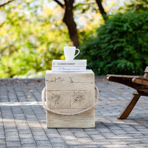 Outdoor Wood Grain Square MGO Side Table with Simulated Braided Cord