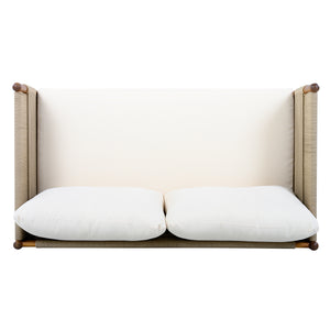 Outdoor Acacia Wood Loveseat with Diamond Rope Weave & Cushions, Teak Finish