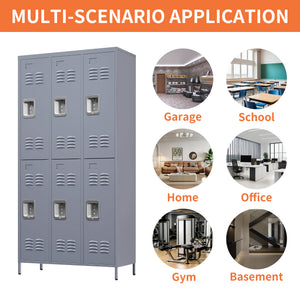 6-Door Metal Locker Cabinet, 72 Inches High, Gray with Individual Locks
