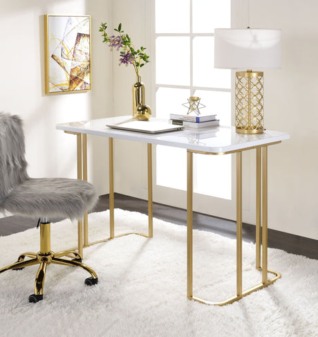 Estie - Writing Desk - White / Gold - Best Buy Furniture