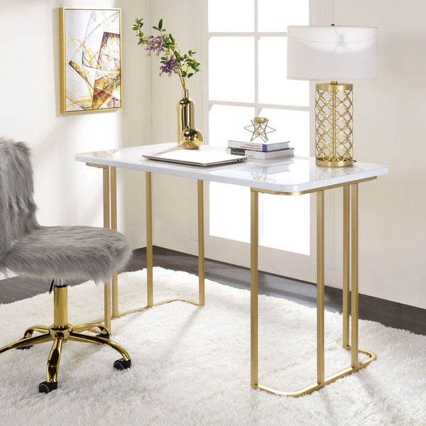 Estie - Writing Desk - White / Gold - Best Buy Furniture