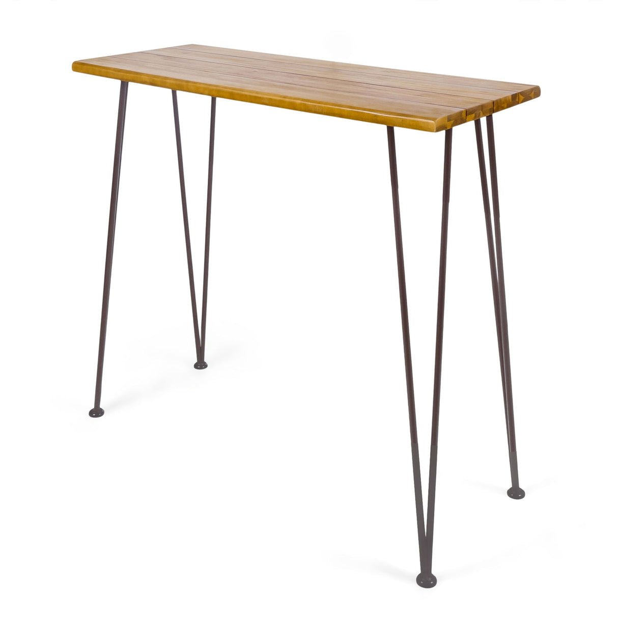Outdoor Bar Table With Wood Tabletop And Iron Hairpin Legs - Black / Teak - Best Buy Furniture