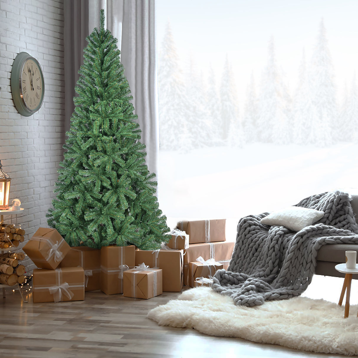 7FT Artificial Christmas Tree with 774 PVC Tips, Hinged Structure & Metal Stand – Full