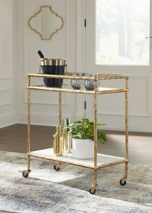 Plattfield - Bar Cart - Antique Gold Finish - Best Buy Furniture